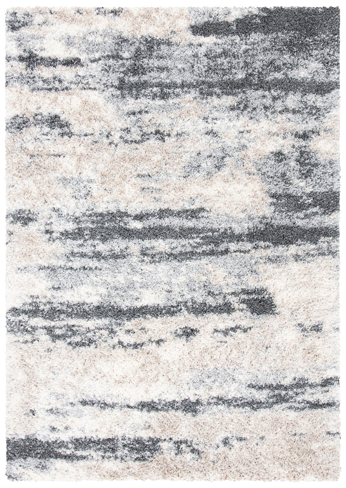 Fontana Shag Collection Area Rug - 8' x 10', Grey & Ivory, Modern Design