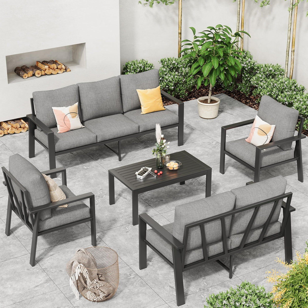 Outdoor Conversation Sets Aluminum 5-Piece Sofa Set with Coffee Table
