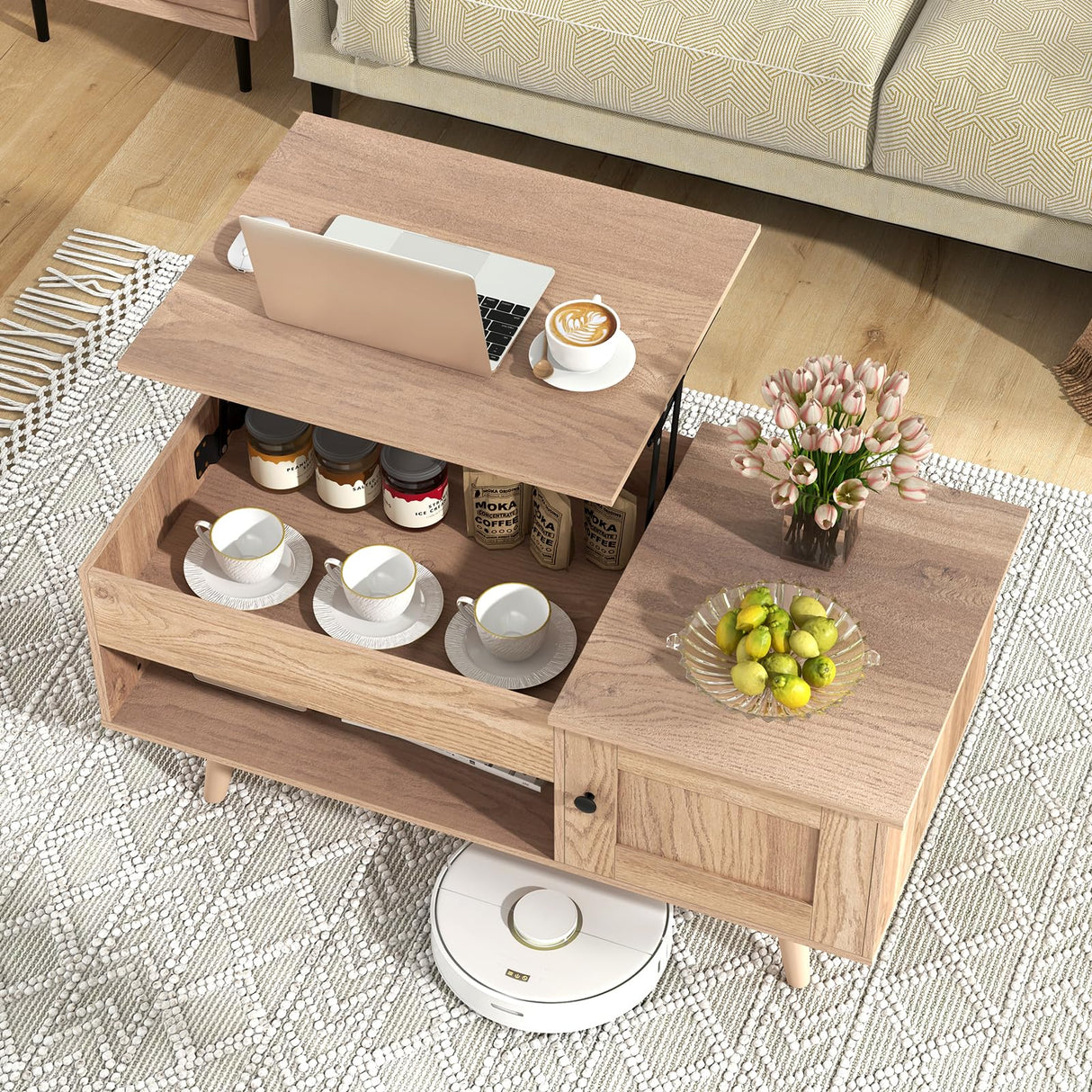 Lift Top Coffee Table, Modern Cocktail Table with Hidden Compartment