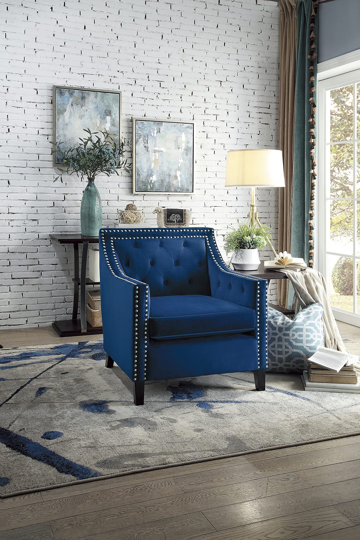 Velvet Accent Chair, Navy