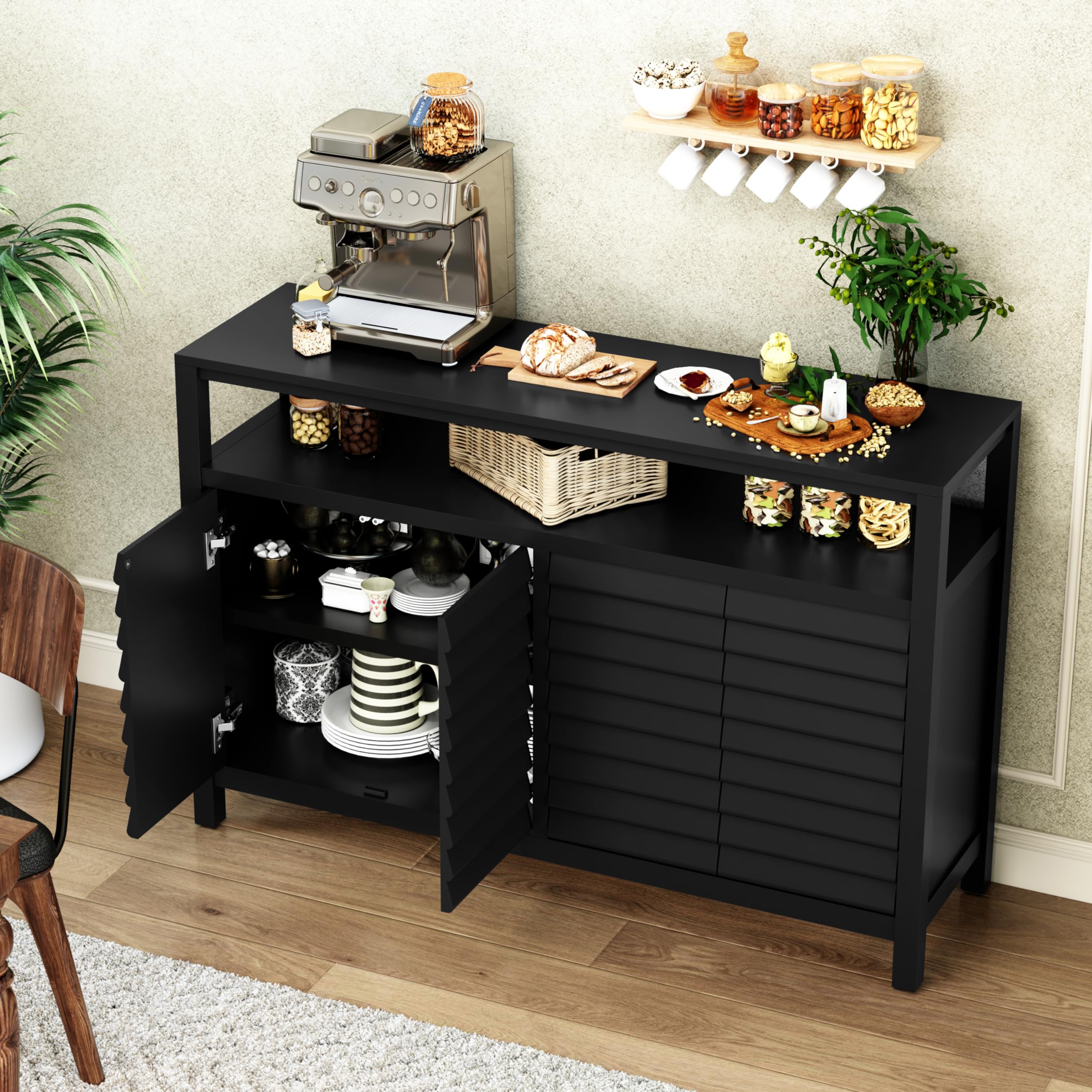 Sideboard Buffet Cabinet with 4 Doors&Shelves, Accent Storage Cabinet with Decorative