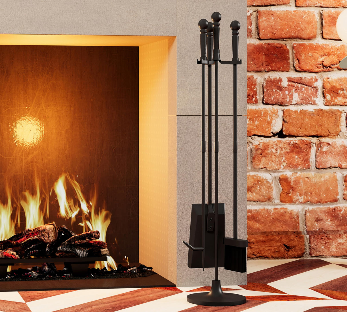 Fireplace Tools Set 4 Pieces Black Wrought Iron Fire Tool Set