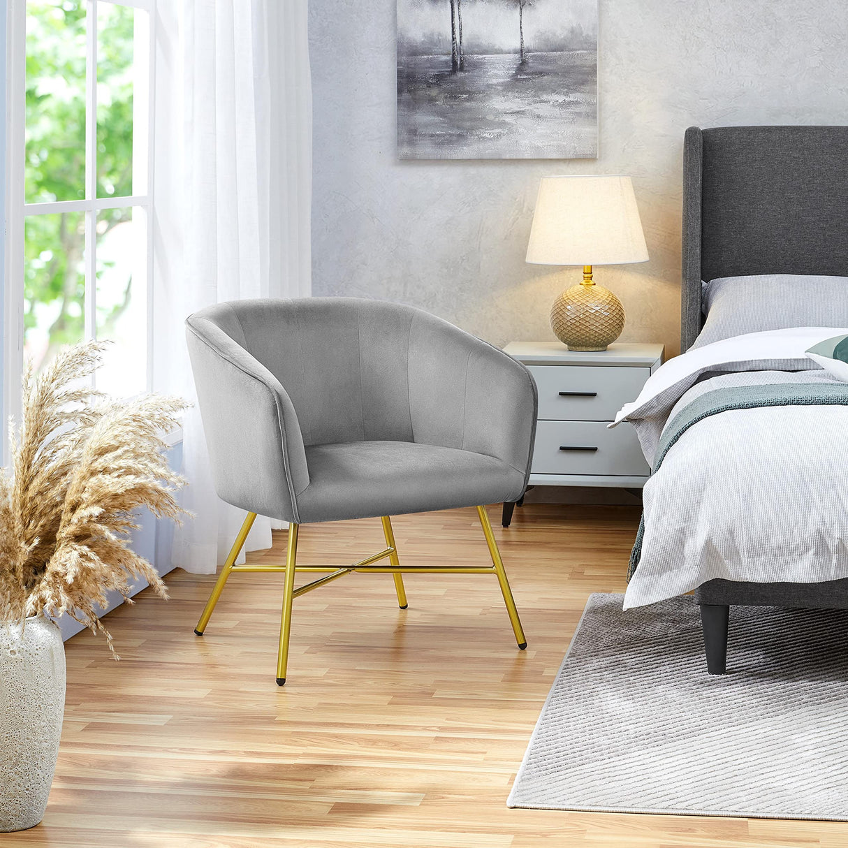 Accent Chair, Modern Velvet Living Room Chair with Mental Legs and Soft Padded