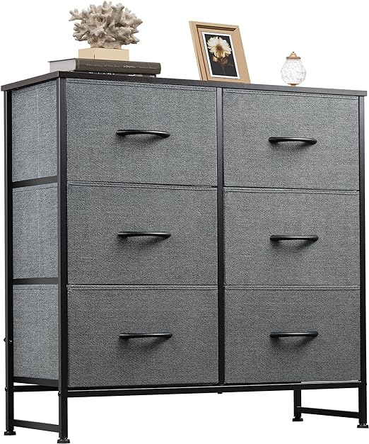Fabric Dresser for Bedroom, 6 Drawer Double Dresser