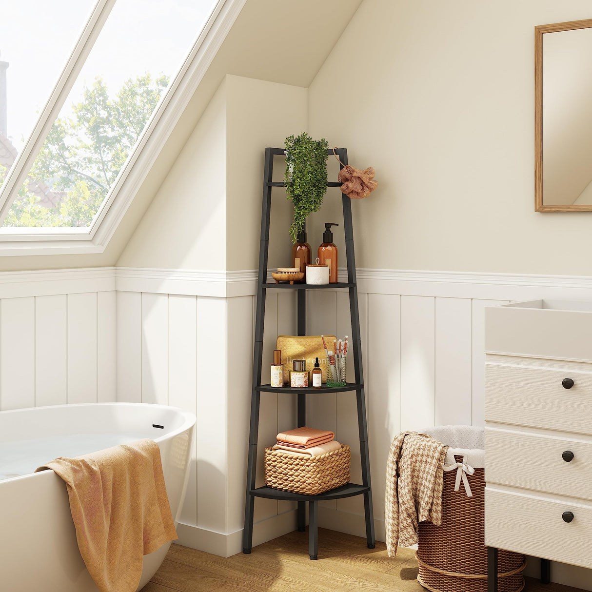 Corner Shelf, 4-Tier Corner Bookshelf, Rustic Corner Ladder Shelf