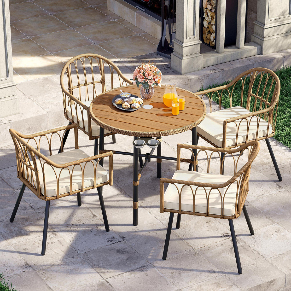 5 Pieces Outdoor Patio Dining Table Chair Set,Wicker Patio Dining Set