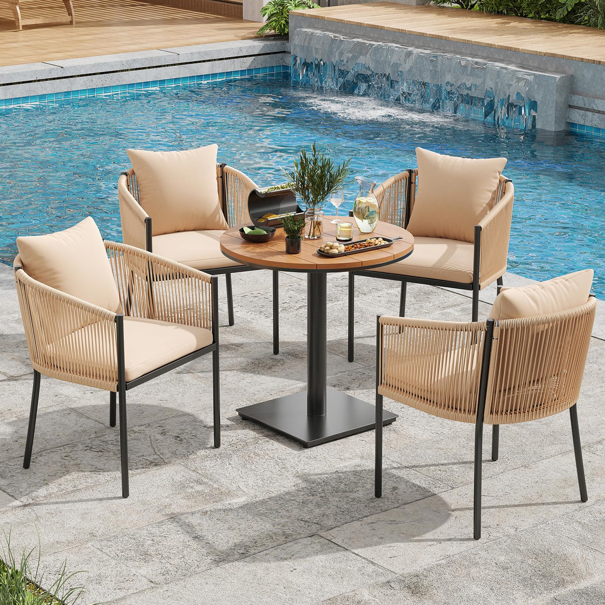5 Pieces Outdoor Dining Set for 4, Patio Table and Chairs Set 4 X Rattan Wicker Patio Chair