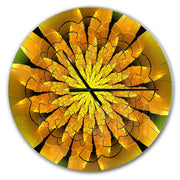 Modern Wall Clock 'Bright Yellow Fractal Flower on Green ' Green Round Wall