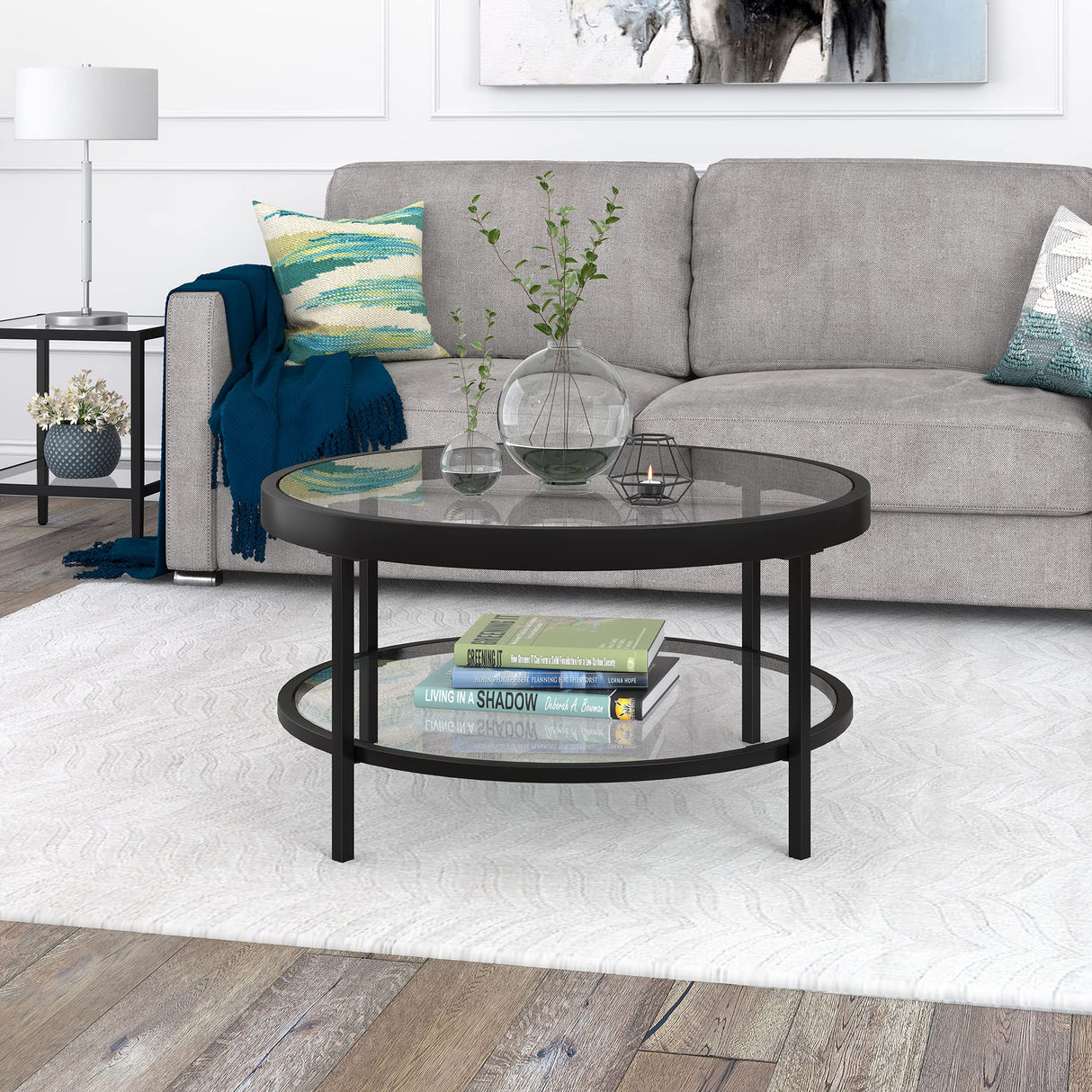 32" Wide Round Coffee Table in Blackened Bronze, Round Coffee Table for living room