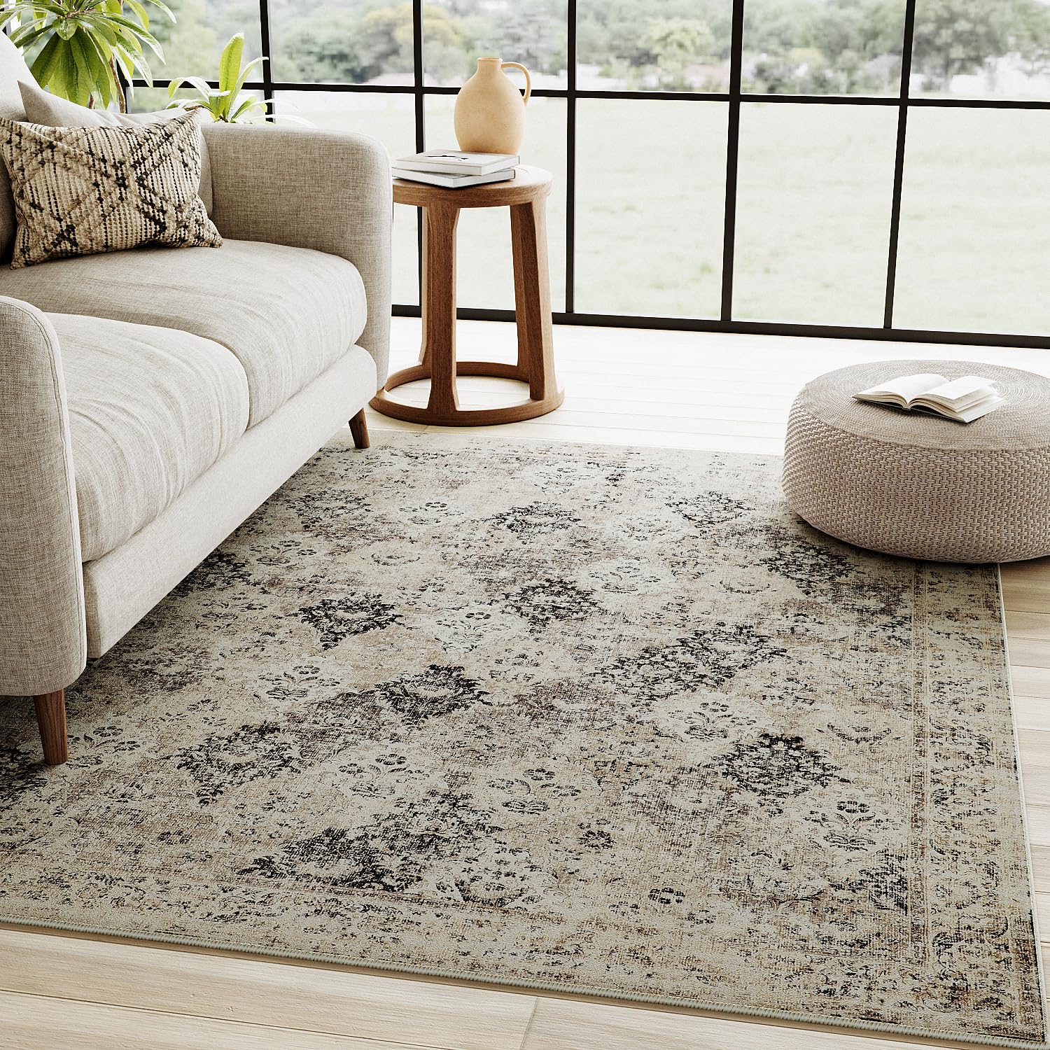 Grey Area Rug 6x9 Washable Living Room Rug Large Non Slip