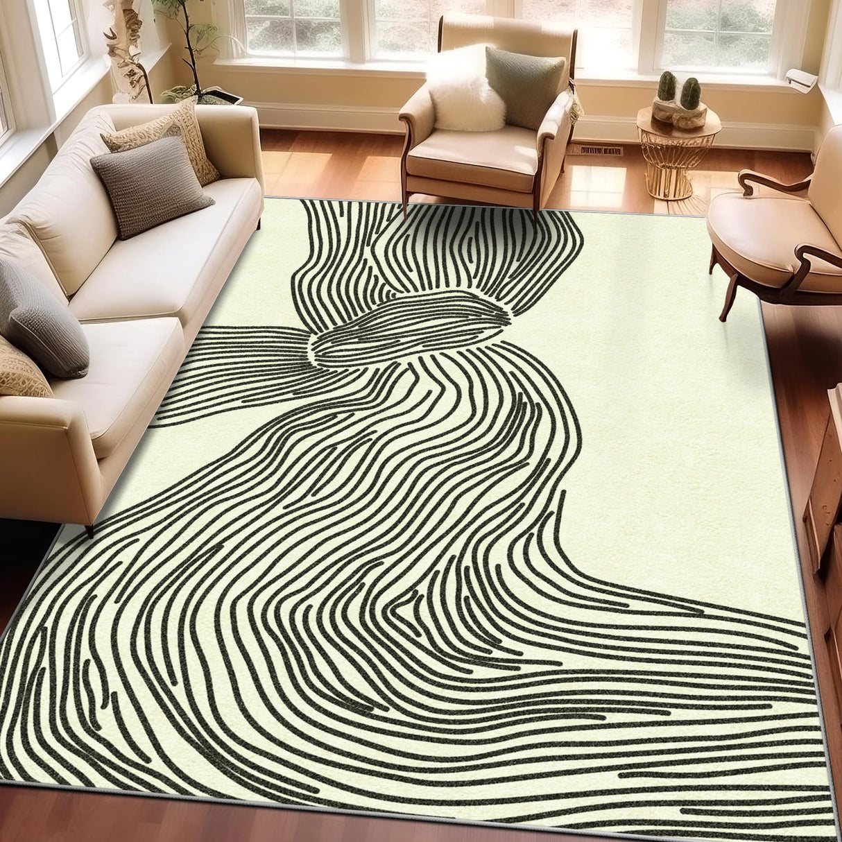 SunNewt 8x10 Rug Modern Abstract Area Rug Contemporary Striped Living Room Rug Stain Resistant Washable Rug Non-Shedding Bedroom Rug Non-Slip Low-Pile Floor Carpet for Dining Room Kitchen Home Office
