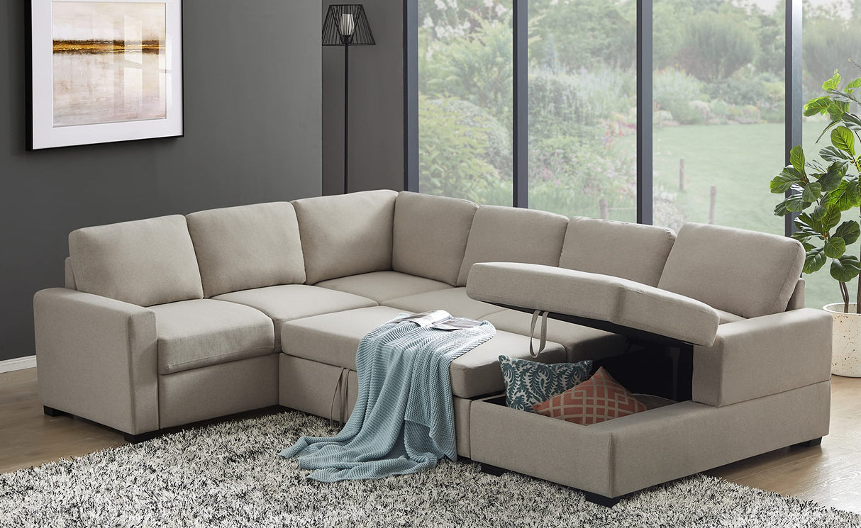 115" 4-Piece Upholstered Sectional Sofa with Storage Chaise and Removable