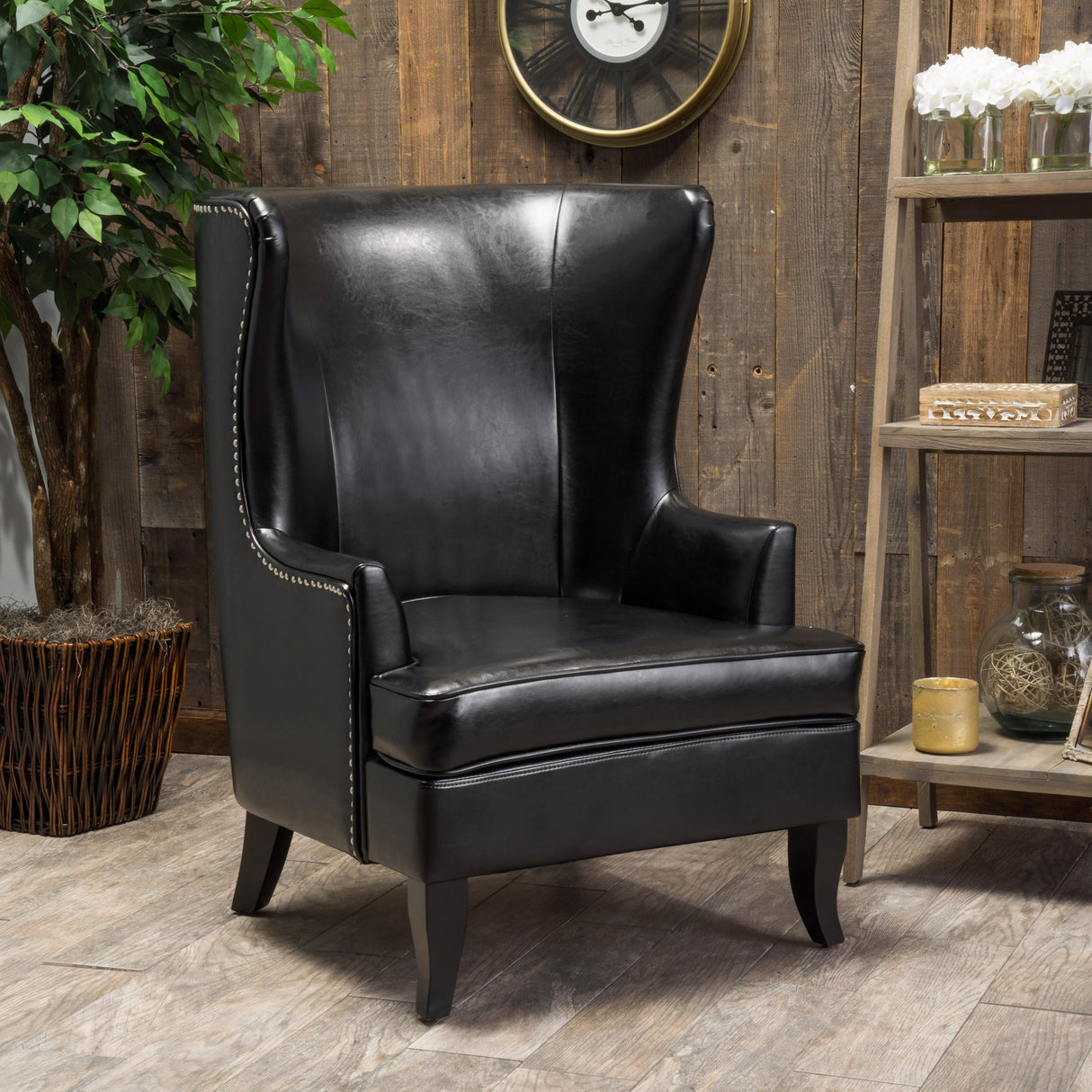 Tall Black Leather Club Chair