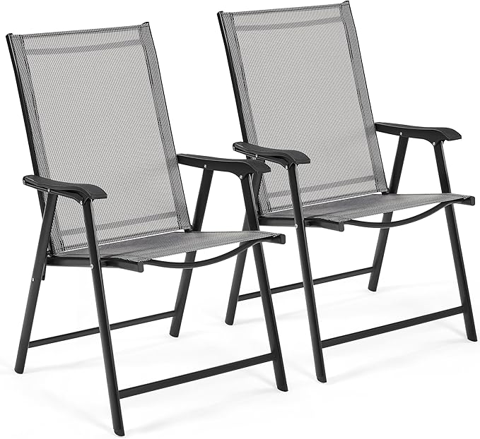 Patio Dining Chairs Set of 4 with Armrests, Outdoor Folding Chairs with Metal Frame