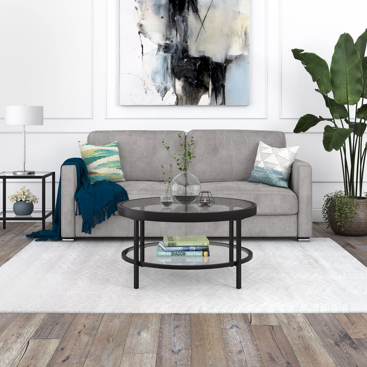 32" Wide Round Coffee Table in Blackened Bronze, Round Coffee Table for living room