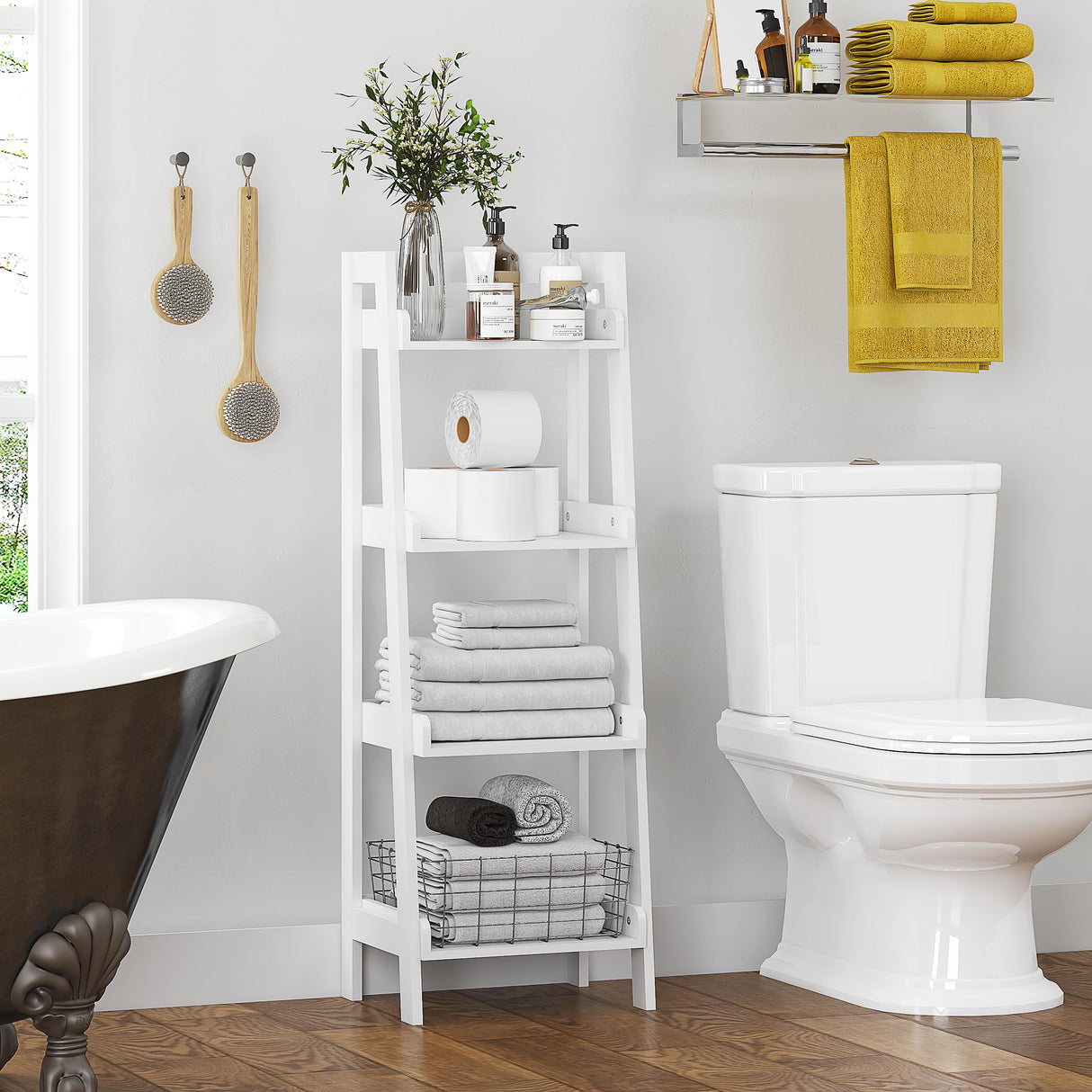 4-Tier Ladder Shelf, Bathroom Shelf Freestanding