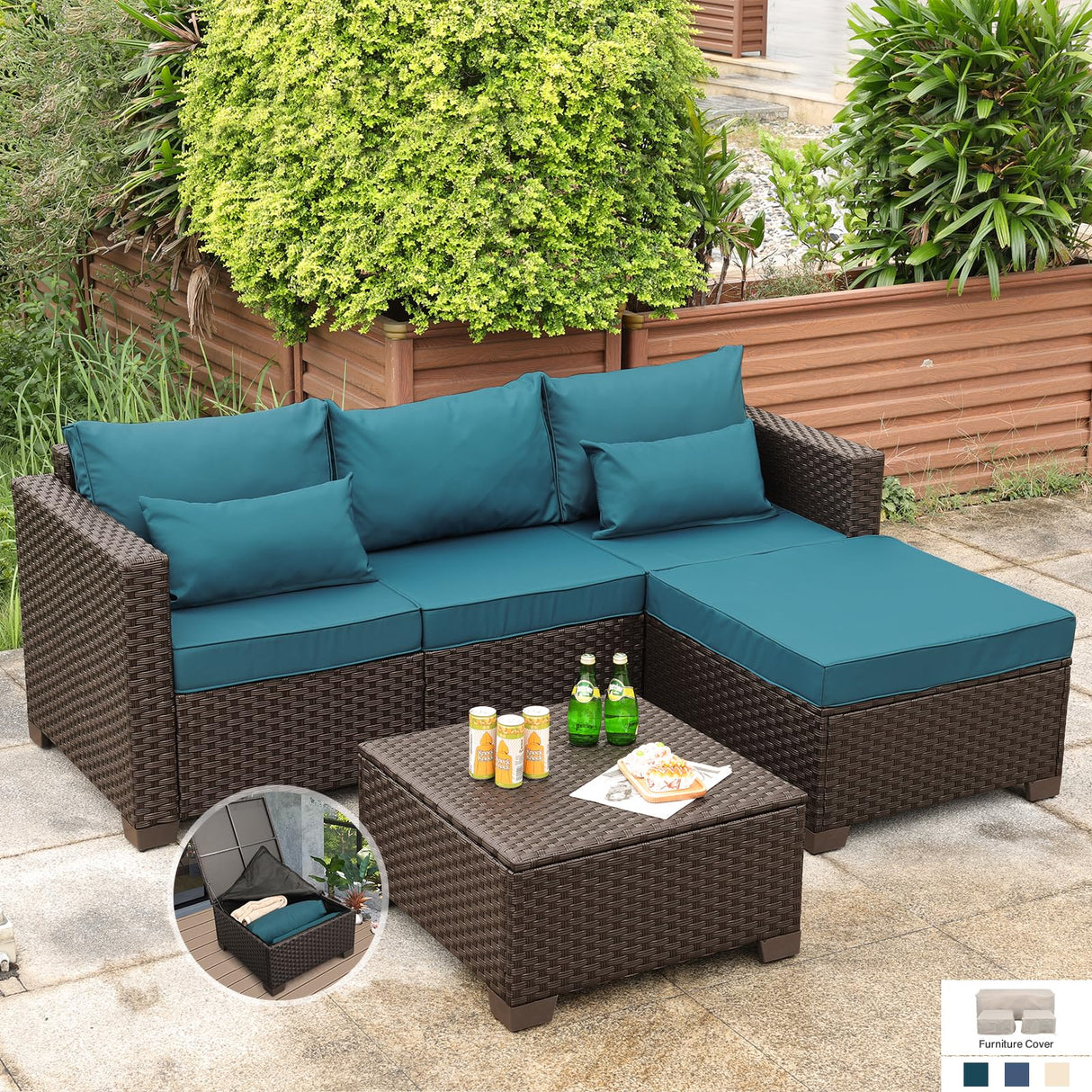 3 Pieces Patio Furniture Set Outdoor Sectional Wicker Patio Furniture Patio Couch