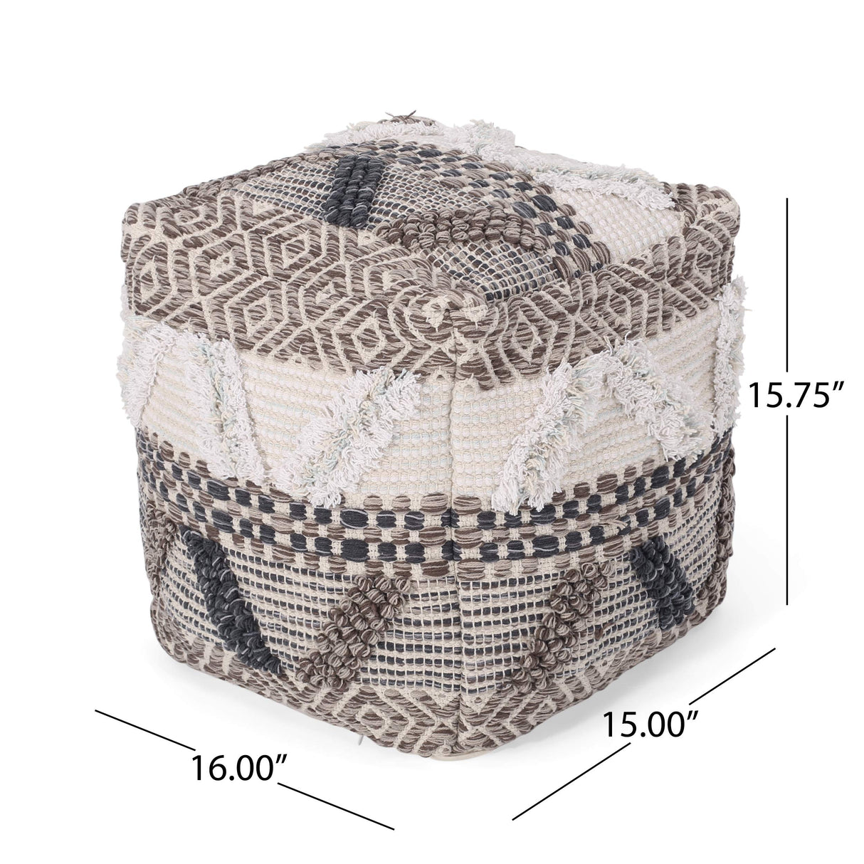 Elizabeth Boho Fabric Cube Pouf, Multicolor