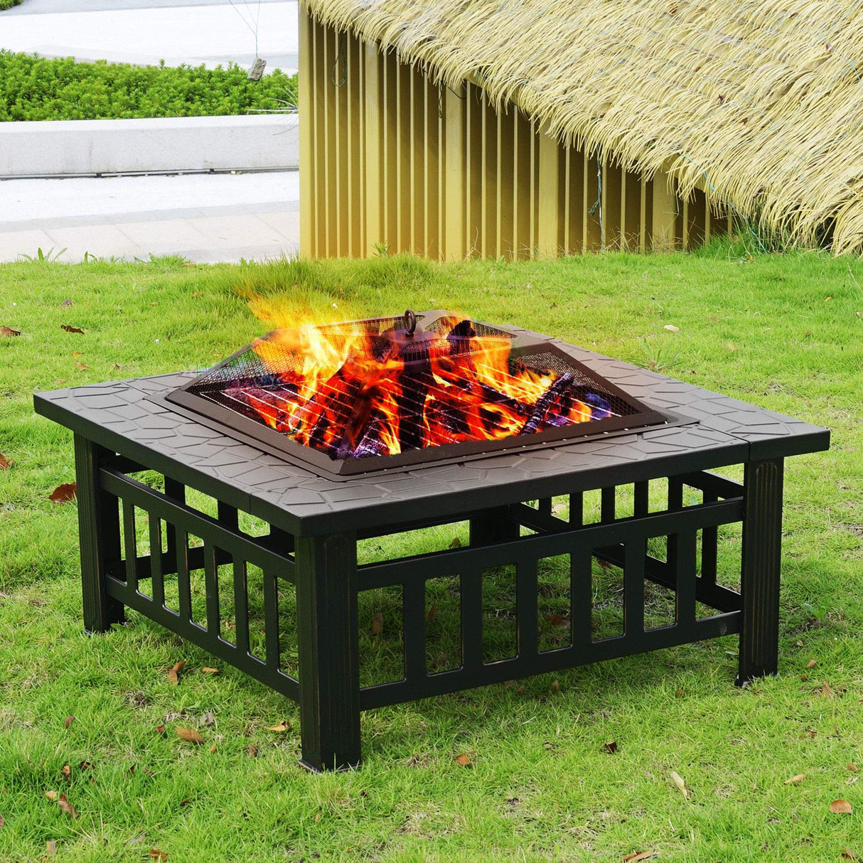 2'' Outdoor Fire Pit Metal Square Firepit Patio Stove Wood Burning for Backyard