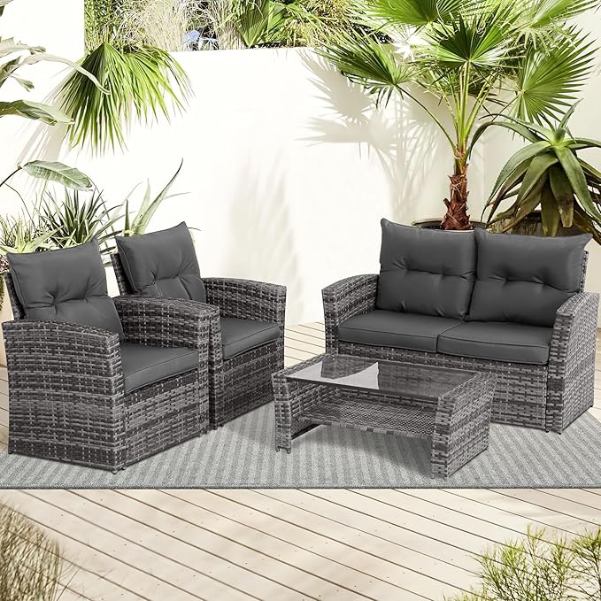 4 Piece Outdoor Patio Furniture Set, Outdoor Sectional Furniture