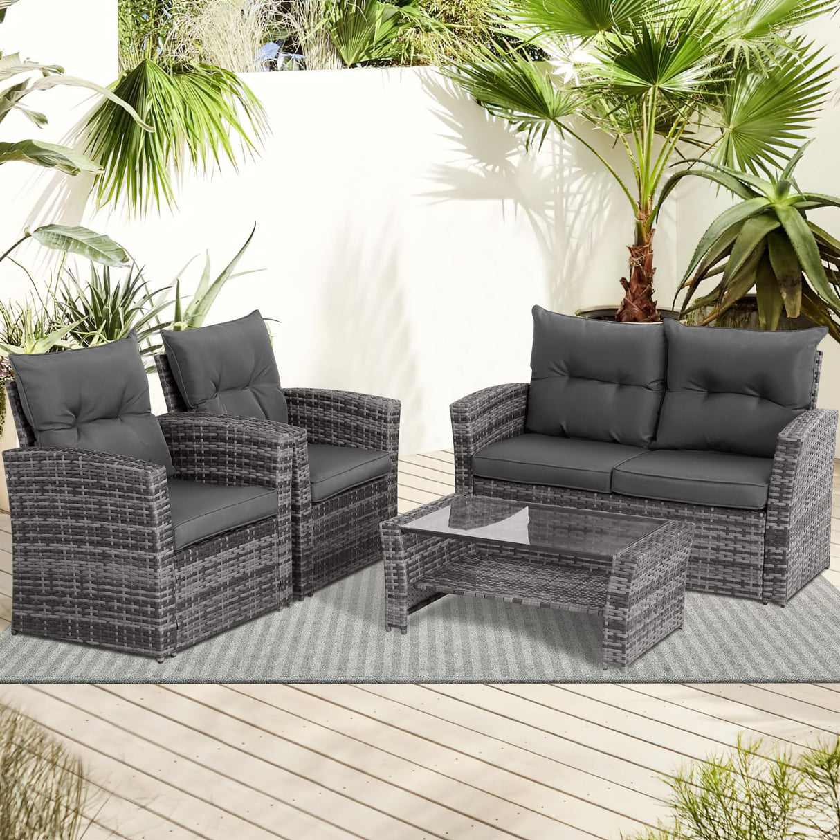 4 Piece Outdoor Patio Furniture Set, Outdoor Sectional Furniture
