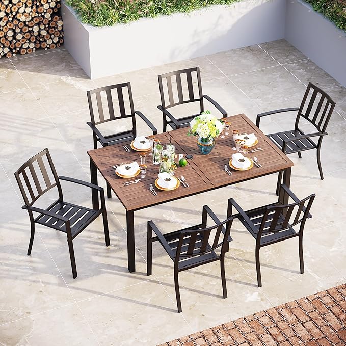 Round Patio Table and Chairs Set, Outdoor Dining Set for 6, 7 Piece Metal Patio Furniture
