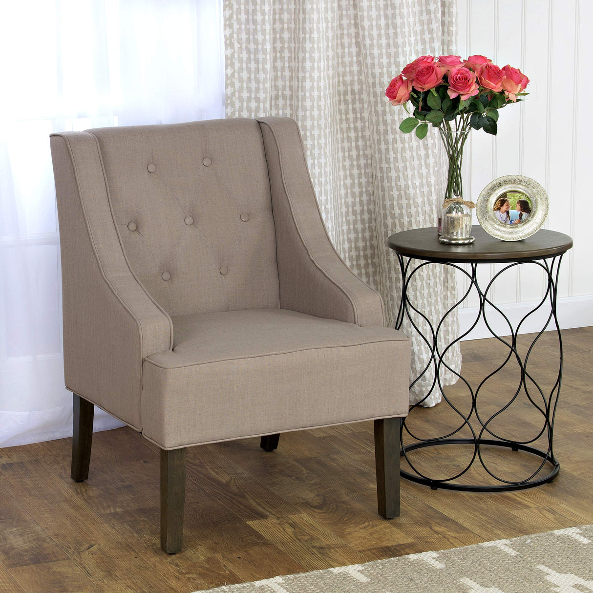 Home Decor | Upholstered Tufted Swoop Arm Accent Chair