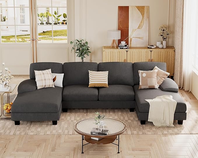 U Shaped Couch with Chenille Fabric Sectional Couches for Living Room