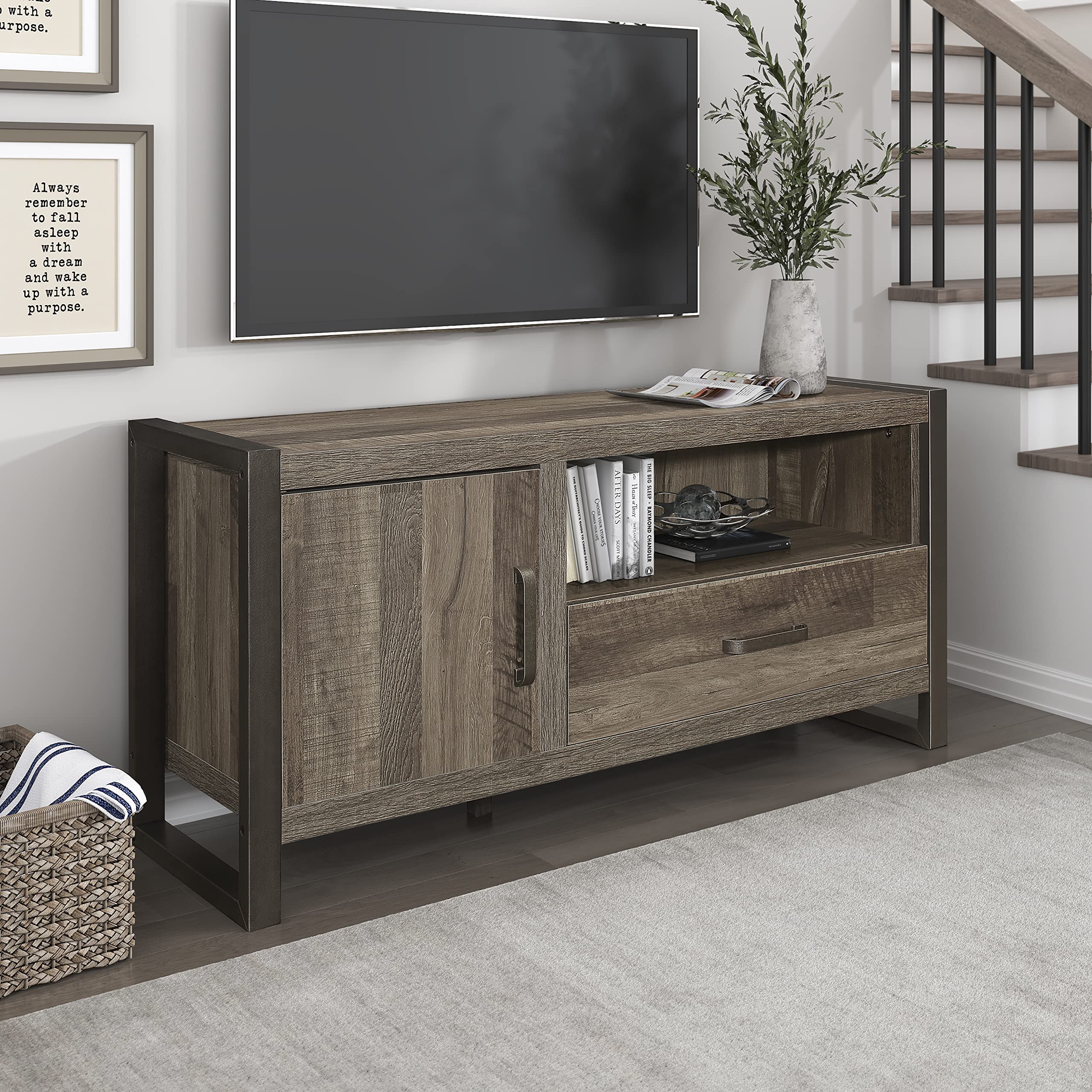Ridge TV Stand, 51" W, Brown/Gunmetal