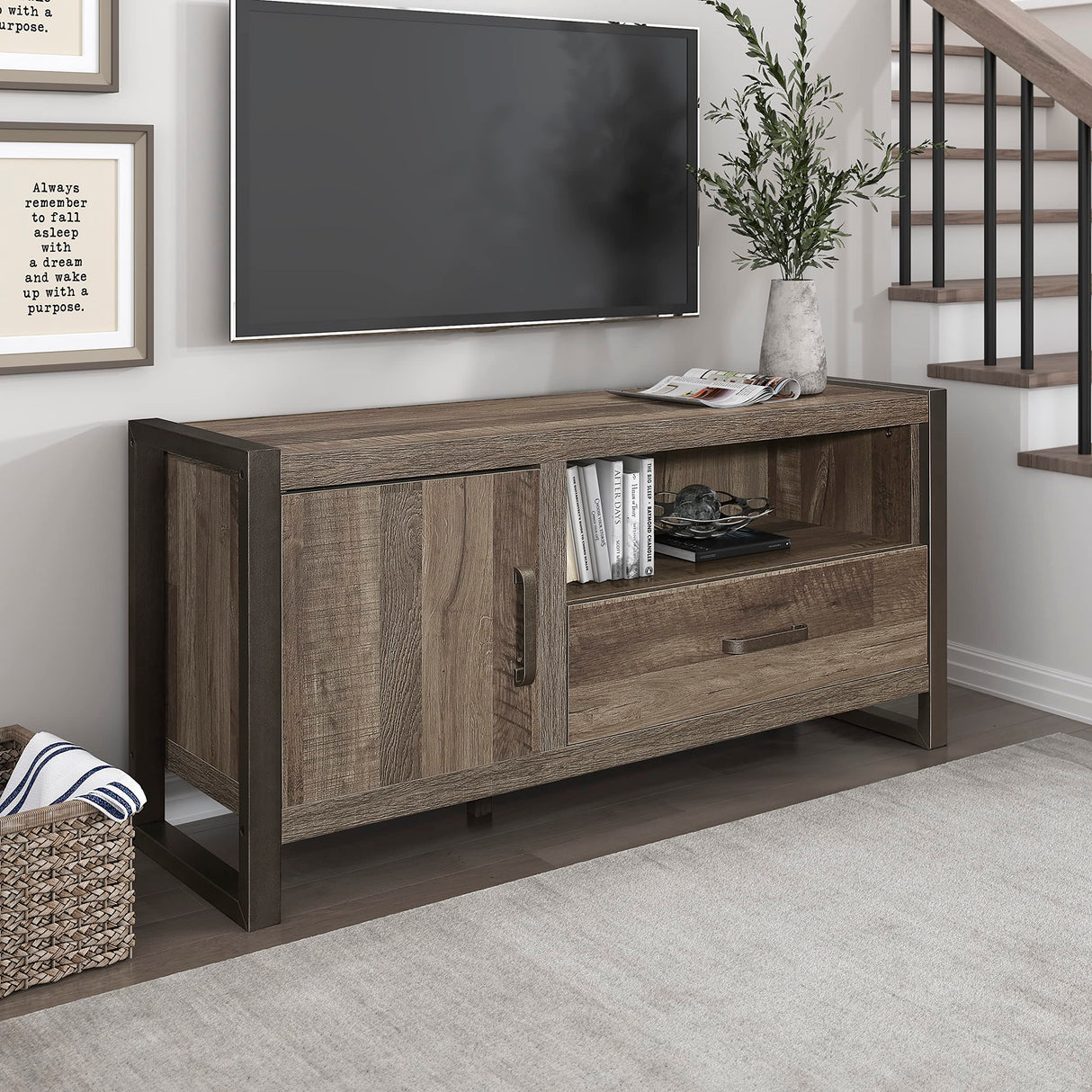 Ridge TV Stand, 51" W, Brown/Gunmetal