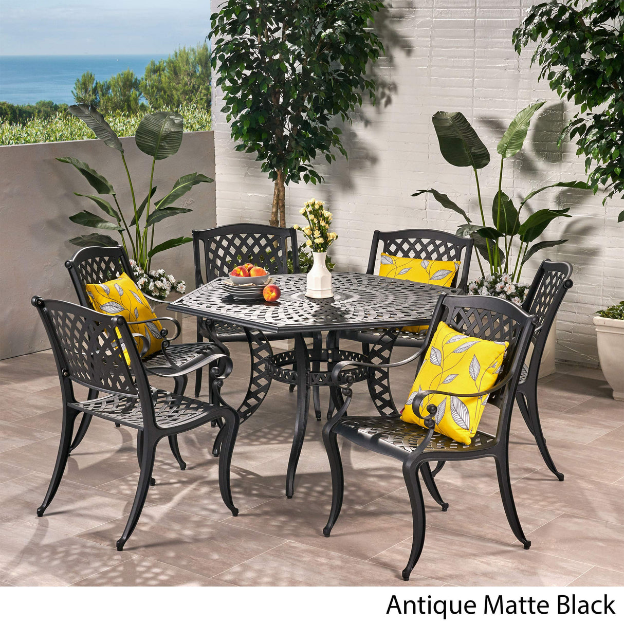 Hammond Outdoor Cast Aluminum Patio Dining Set in Bronze, 7-Pcs Set