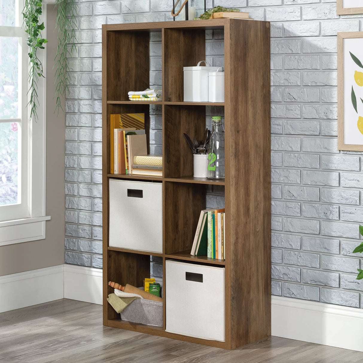 Miscellaneous 8-Cube Organizer Storage Bookcase/Pantry cabinets, L: 29.84" x W: 13.03" x H: 57.87", Rural Pine