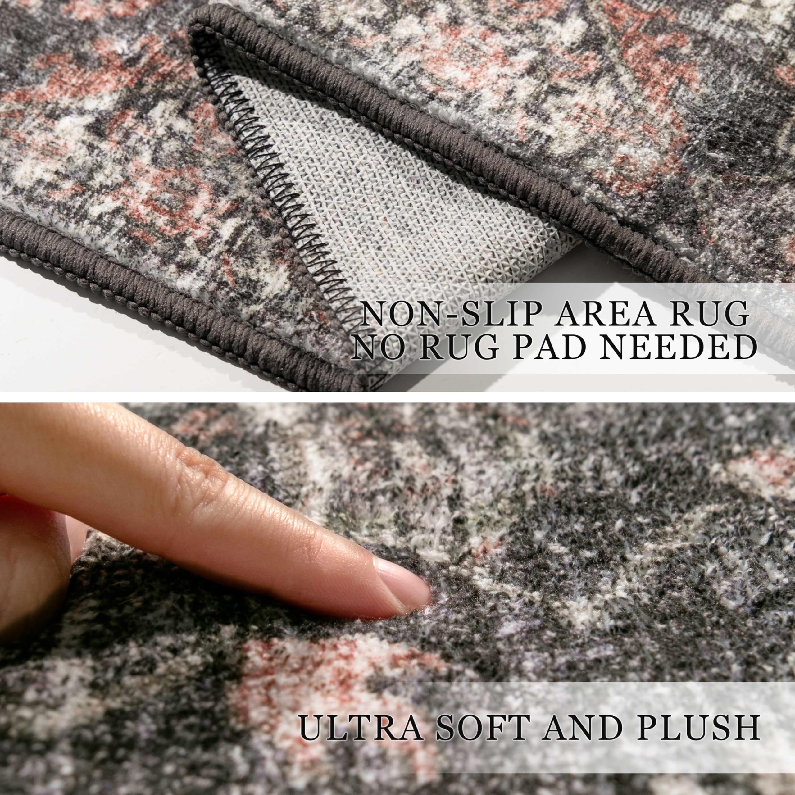 Black Rug 3’x5’ Washable Area Rugs for Bedroom Living Room Kitchen Entryway