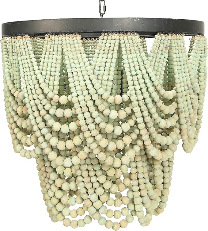 Metal Chandelier with Wood Beads