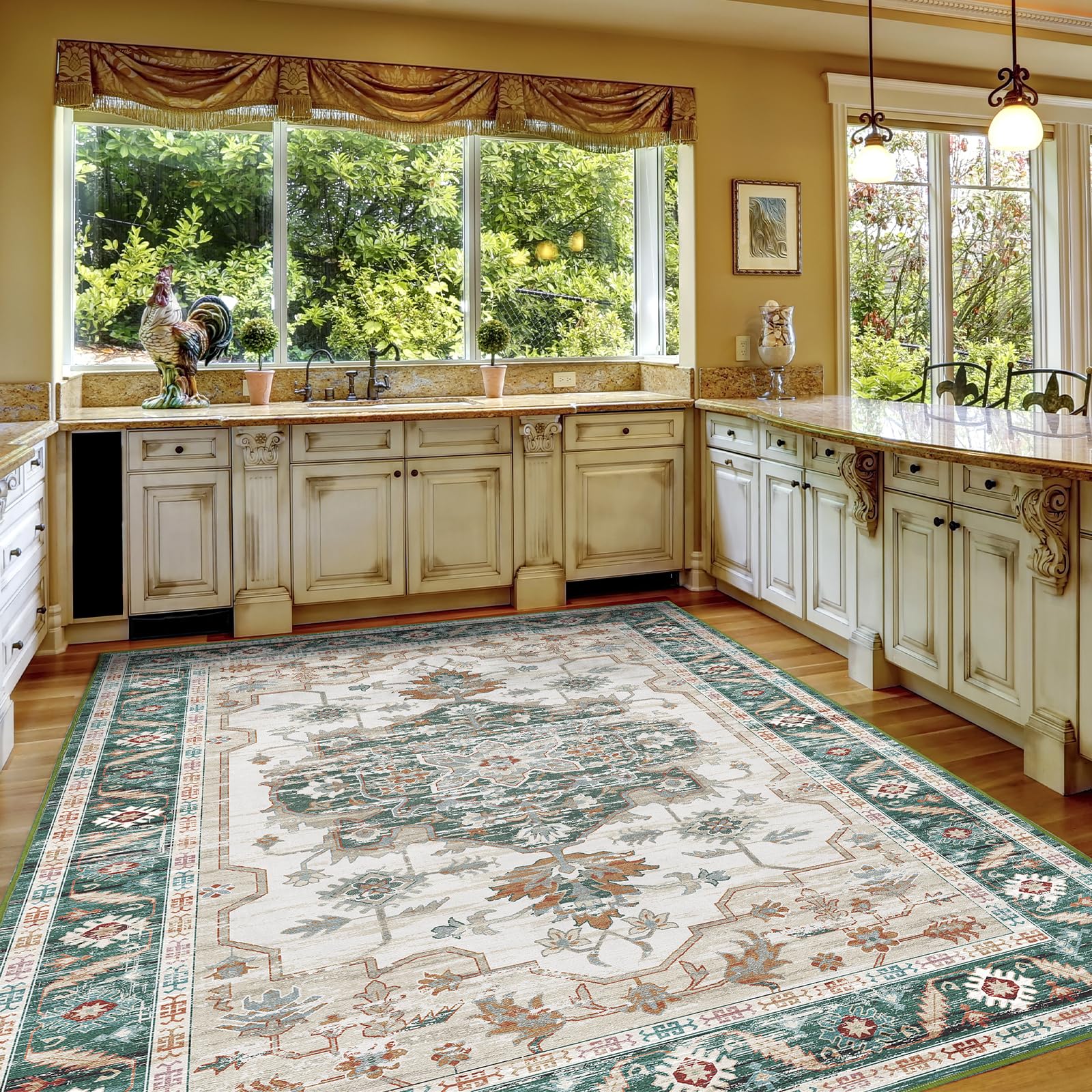 Vintage Washable Area Rug 5x7 - Chenille Rugs for Living Room Bedroom Dining Room