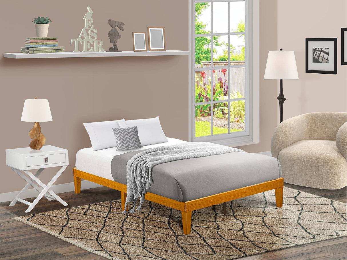 East West Furniture DNP-23-F Full Size Platform Bed Frame with 4 Solid Wood Legs and 2 Extra Center Legs - Oak Finish
