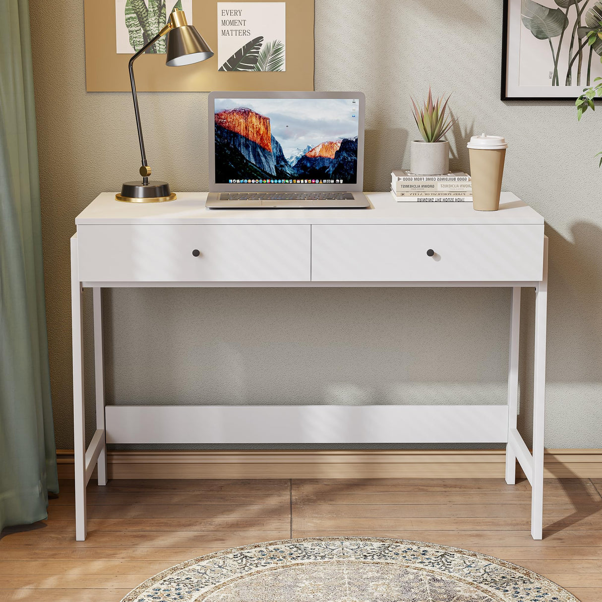 Home Office Desk with Drawers, Small Spaces Writing Desk with Storage for badroom, Work Desk for Home Office, Home Table, White