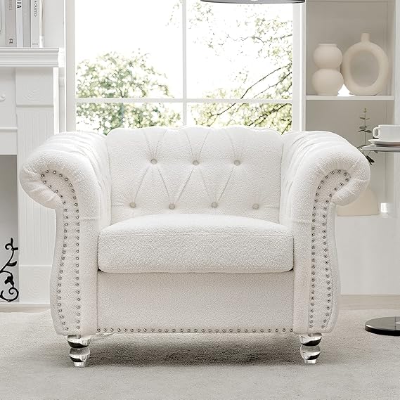 Velvet Chesterfield Chair, Mid-Century Modern Single Sofa Chair