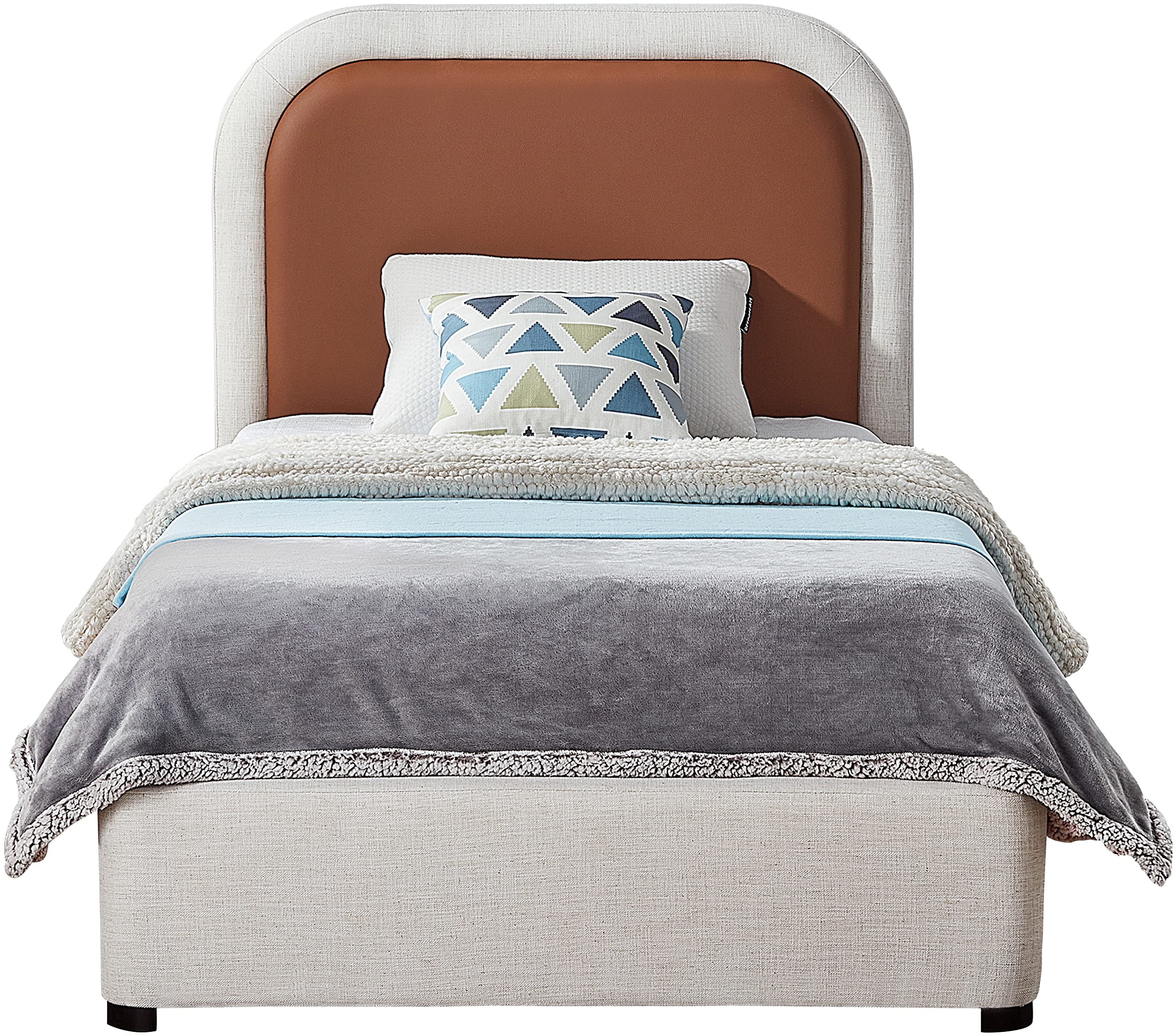 Blake Collection Modern | Contemporary Twin Bed with Soft Brown Vegan Leather, Rich