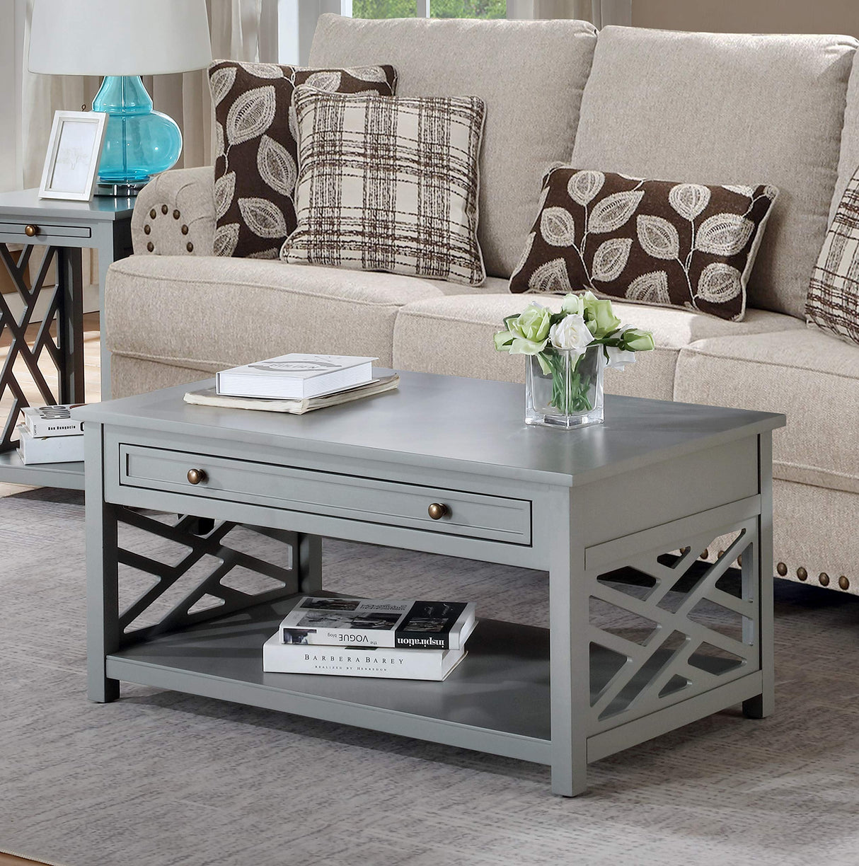 Alaterre Furniture Coventry 36" W Wood Coffee Table with 1-Drawer, Gray