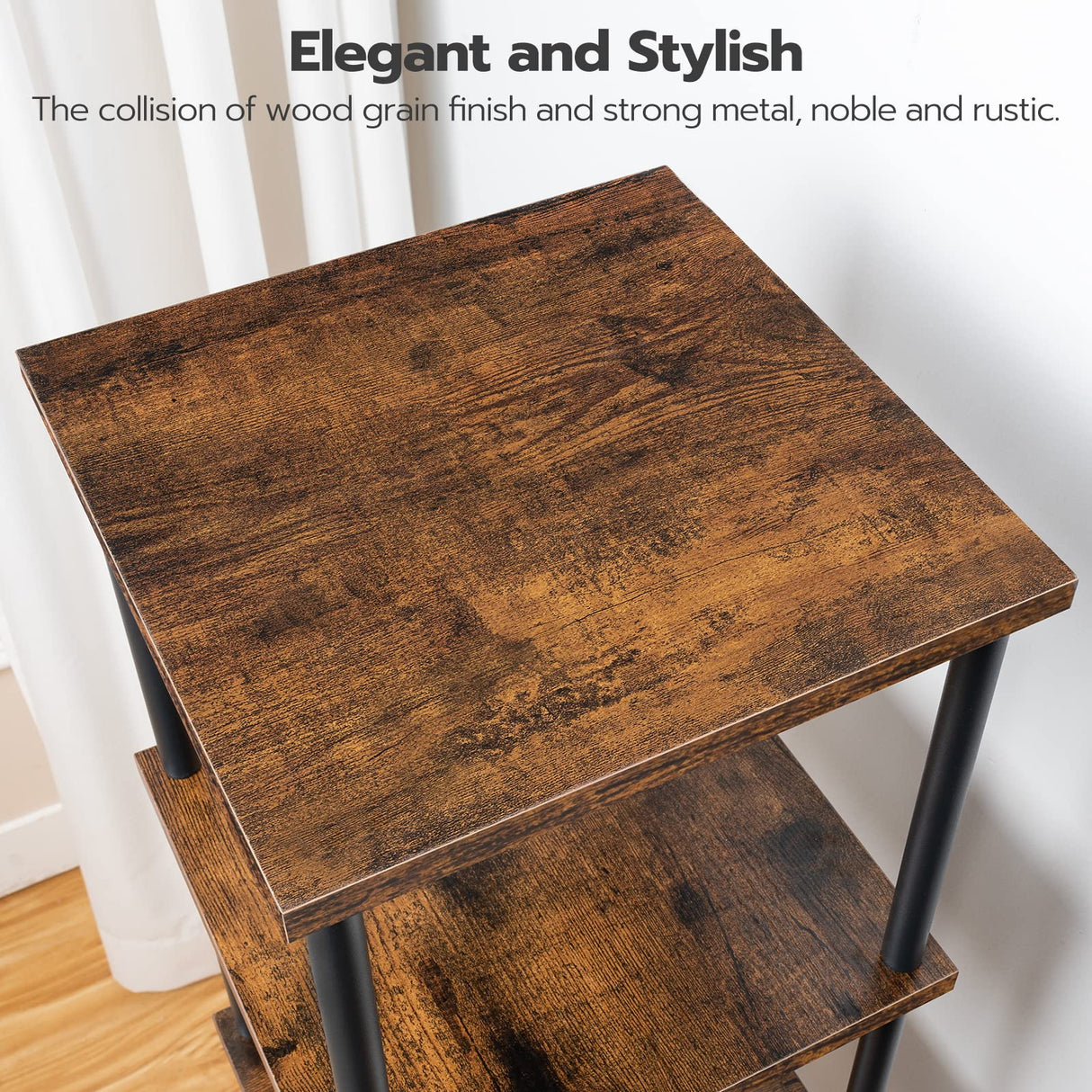 6-Tier Corner Shelf, Corner Square Rack Display Shelf, Tall Storage Rack Plant Stand, Corner Bookcase for Small Spaces, Living Room, Home Office, Kitchen, Rustic Brown and Black BF55CJ01