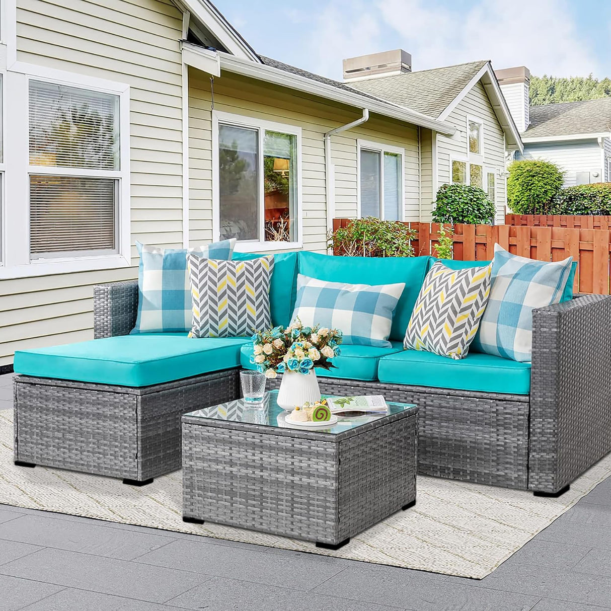 Patio Furniture Sets Outdoor Sectional Sofa Silver All-Weather Rattan Wicker Small Patio