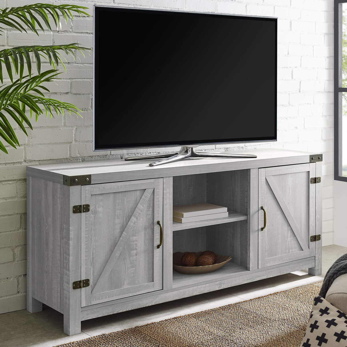 Furnishings Tucker 58 Inch TV Stand in Stone Grey