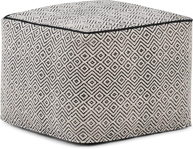 Edgeley Boho Round Pouf in Classic Blue, Natural Woven Braided Jute for the Living Room, Bedroom and Kids Room