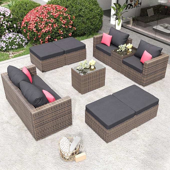 5 Pieces Outdoor Patio Sectional Furniture Set with Ottomans