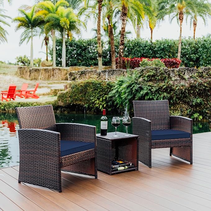 Wicker Outdoor Furniture Set - 3 Piece Patio Bistro Set (Brown/Beige)