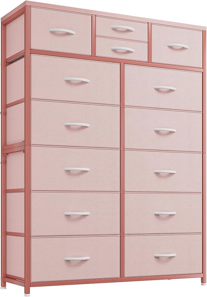 Pink Dresser, Dresser for Bedroom with 12 Drawers