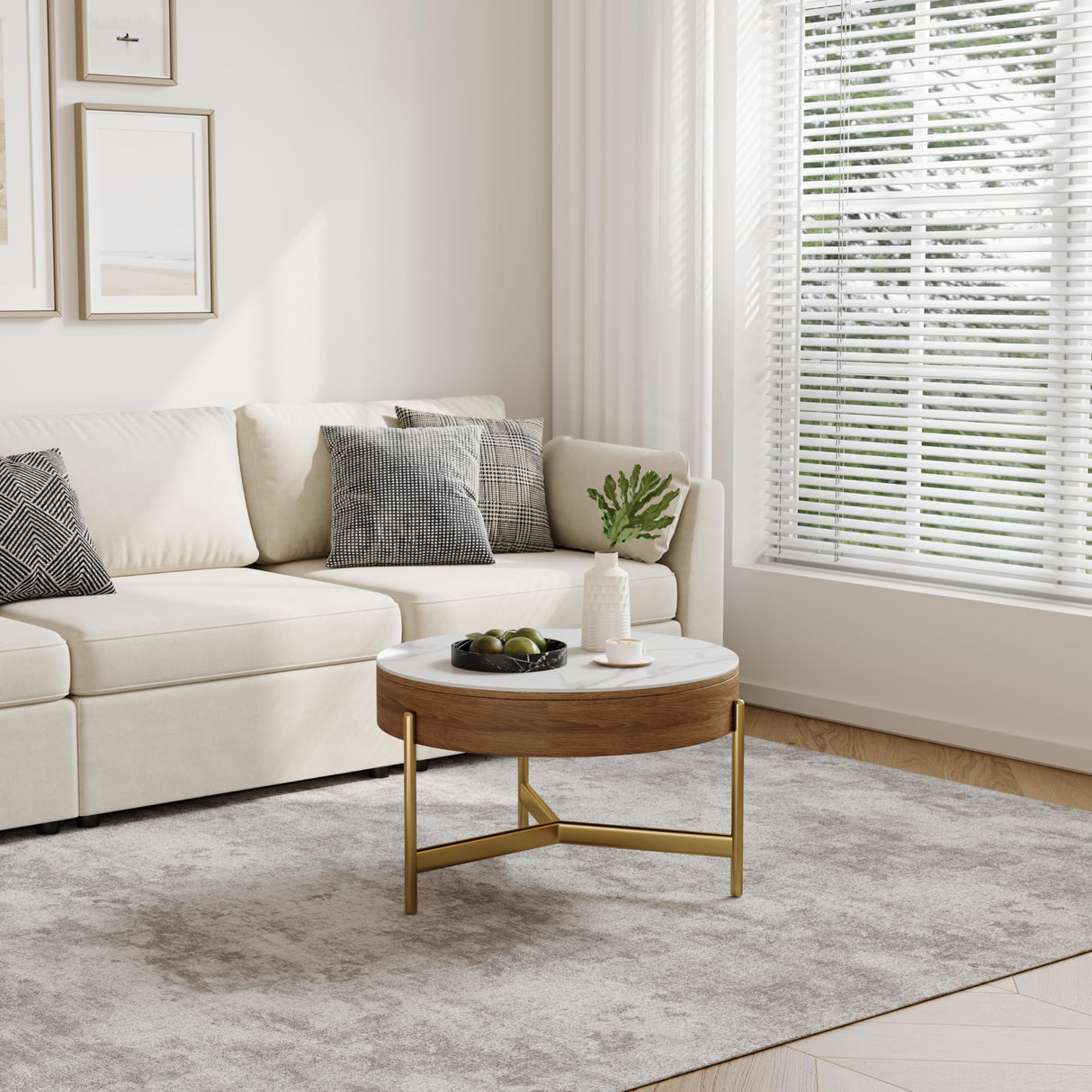 Lift Top Coffee Table, 31.5" Center Table with Storage Shelves and Hidden