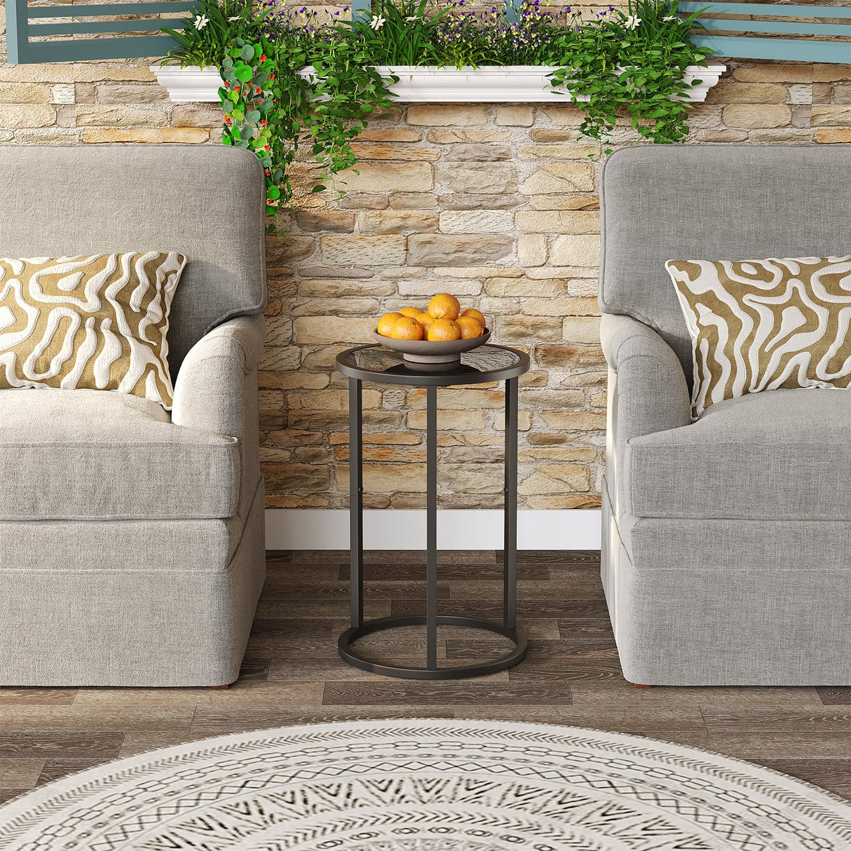 Small Side Table Round Glass End Table for Small Spaces Narrow Couch Night Stand Modern Bedside Table