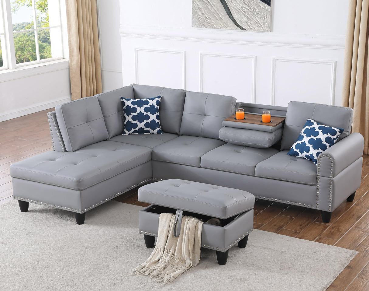 Leather Upholstered Sectional Sofa with Right Chaise